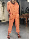 Pocket Long Sleeve Solid Color Jumpsuit