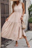 Decorative Button Notched Tiered Dress