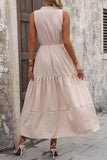 Decorative Button Notched Tiered Dress