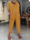 Pocket Long Sleeve Solid Color Jumpsuit