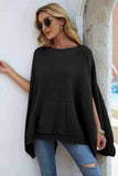 Waffle-Knit Cloak Sleeve Pocket Sweater