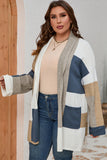 Plus Size Color Block Long Sleeve Cardigan