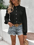 Swiss Dot Lace Detail Button Up Long Sleeve Shirt