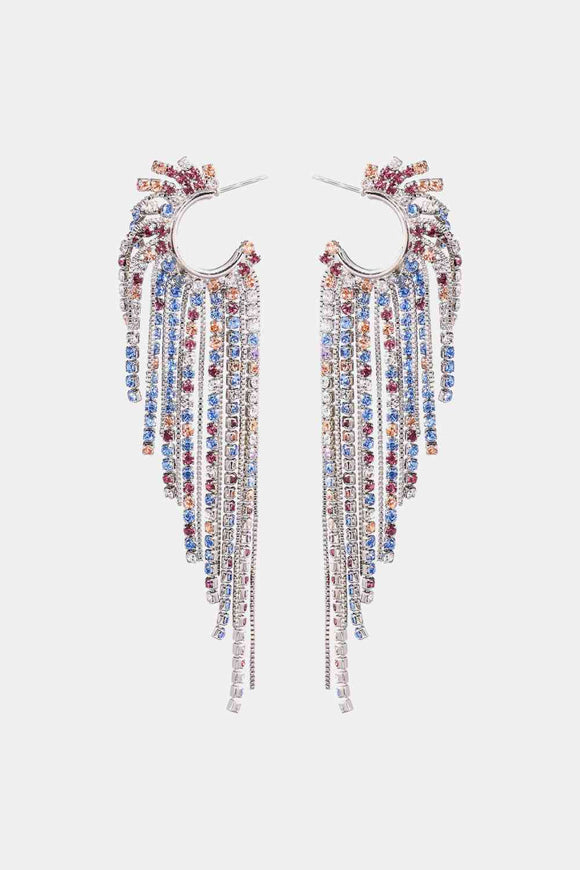 Fringed Rhinestone Zinc Alloy Dangle Earrings