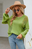 Openwork Round Neck Dropped Shoulder Knit Top