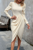 Ruched Puff Sleeve Wrap Dress
