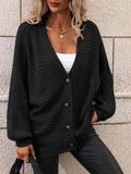 Button Down Horizontal-Ribbing Longline Cardigan
