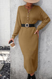 Decorative Button Notched Dropped Shoulder Sweater Dress